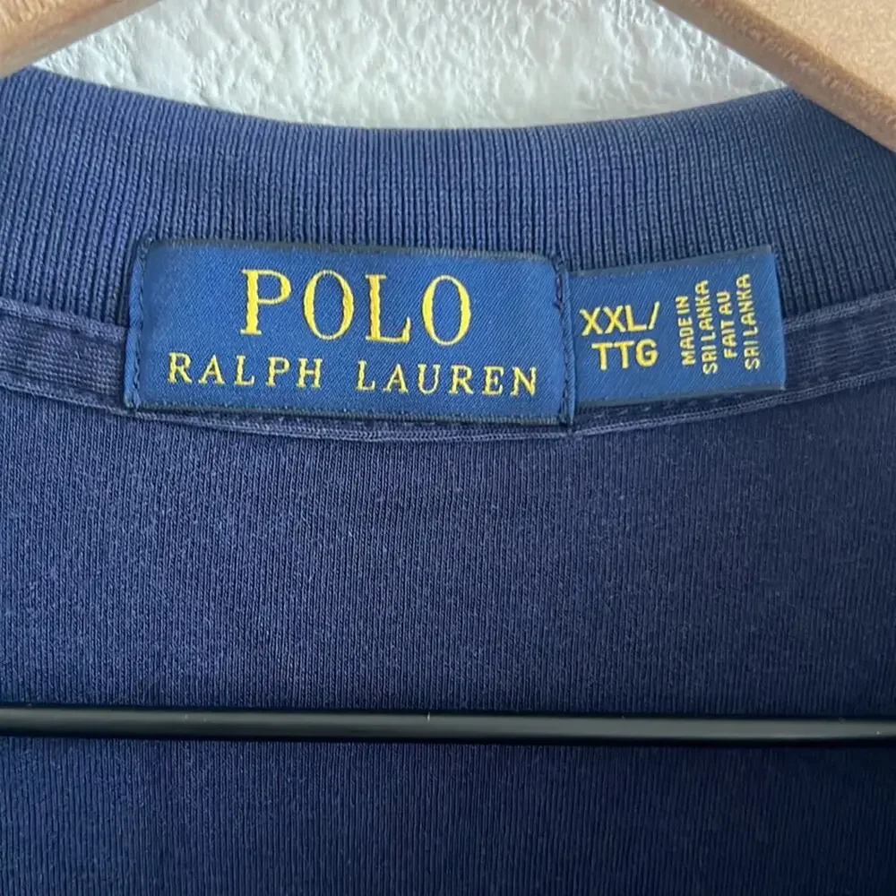 Polo Ralph Lauren Navy Blue Polo Shirt White Embroidered Logo Blue Tag XXL